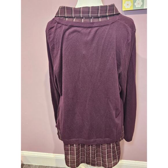 Adrianna Papell XL layered sweater blouse new burgundy fall collared preppy - Picture 2 of 6